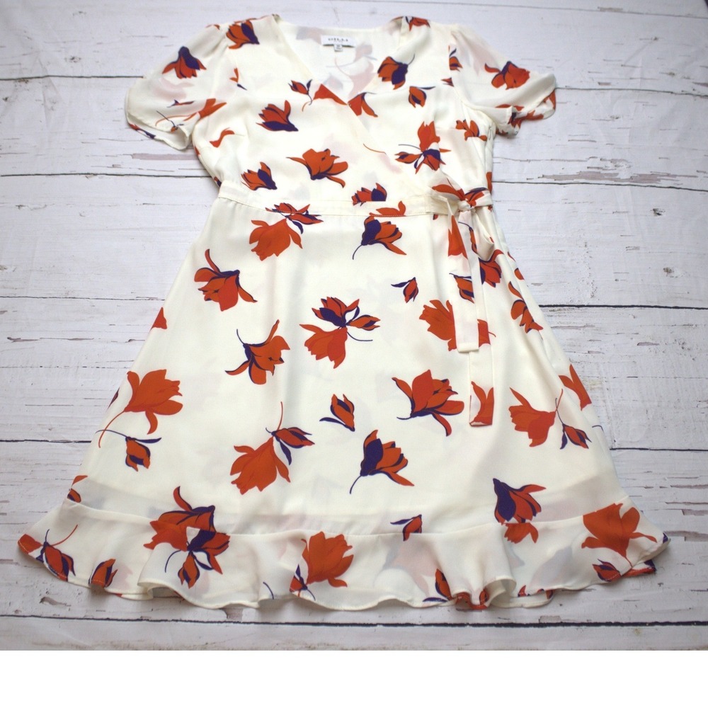 Gilli‎ Floral Wrap Dress Puff Sleeve Ruffle White M Cottagecore